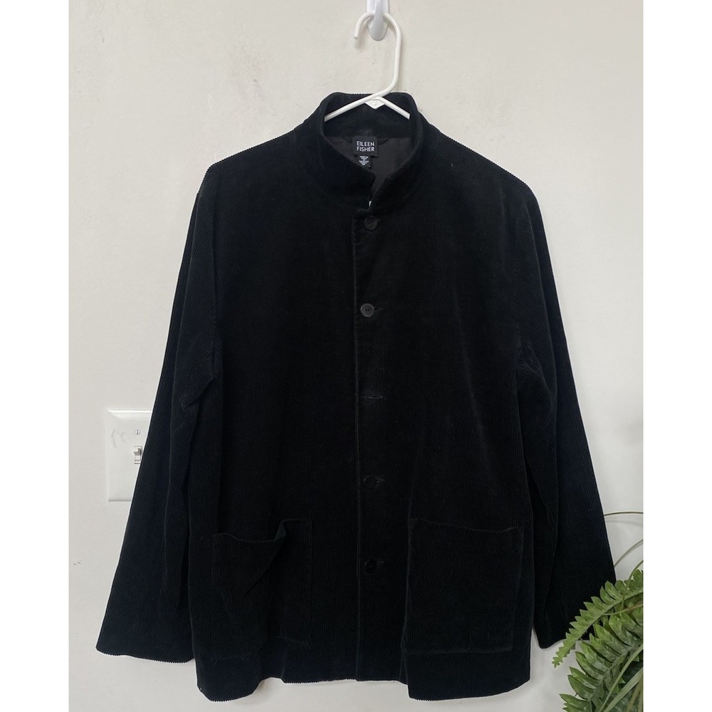 Eileen Fisher WMNS Black Cotton Lyocell Corduroy Chore Boxy Jacket Size M, $248